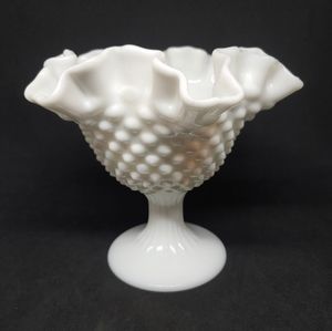 Vintage Fenton Hobnail Milk Glass Ruffled Vase